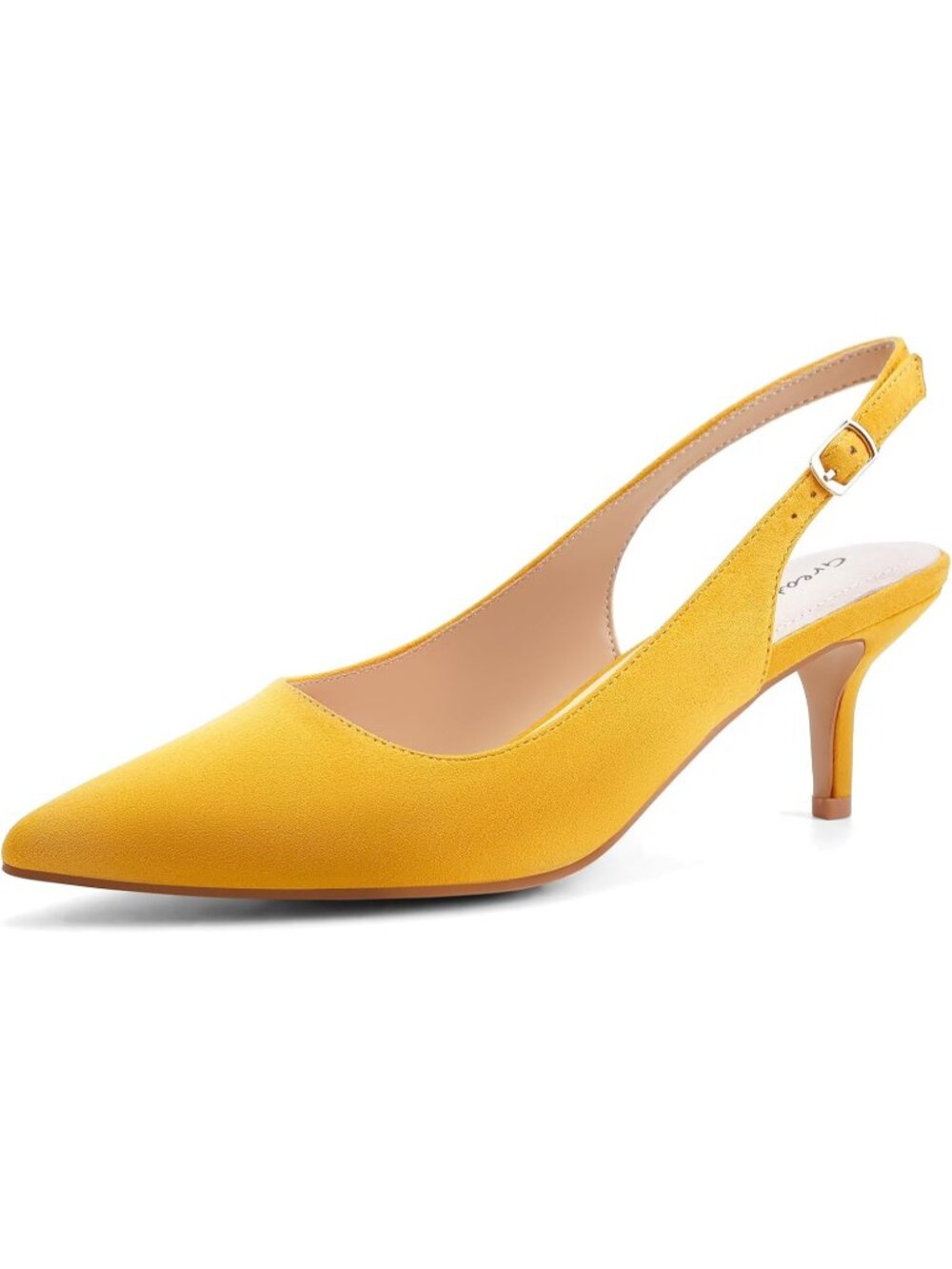 Women's Yellow Pointed Toe Slingback Buckle Dress Pumps Shoes Kitten Heels
